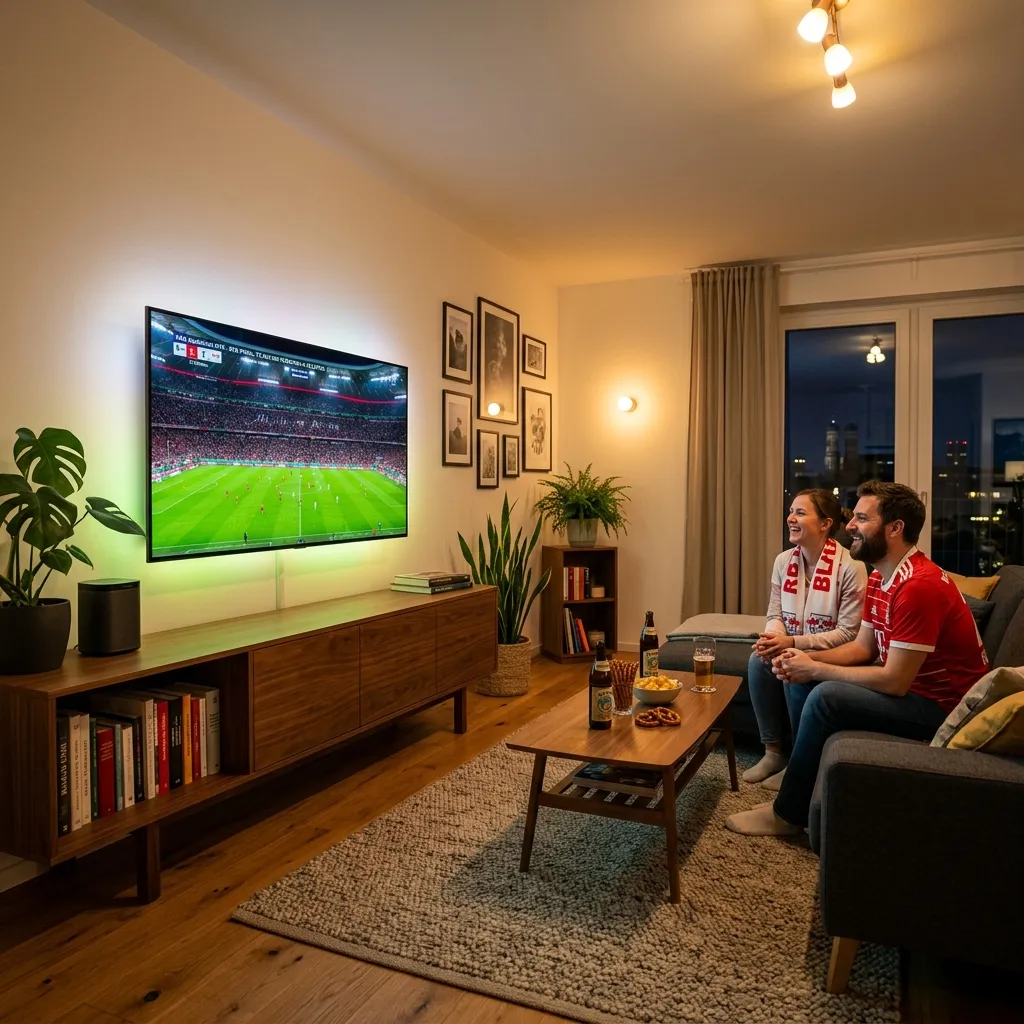 Bundesliga IPTV Live-Sport: Smart-TV zeigt ein spannendes Fußballspiel in UHD-Qualität ohne Pufferung.